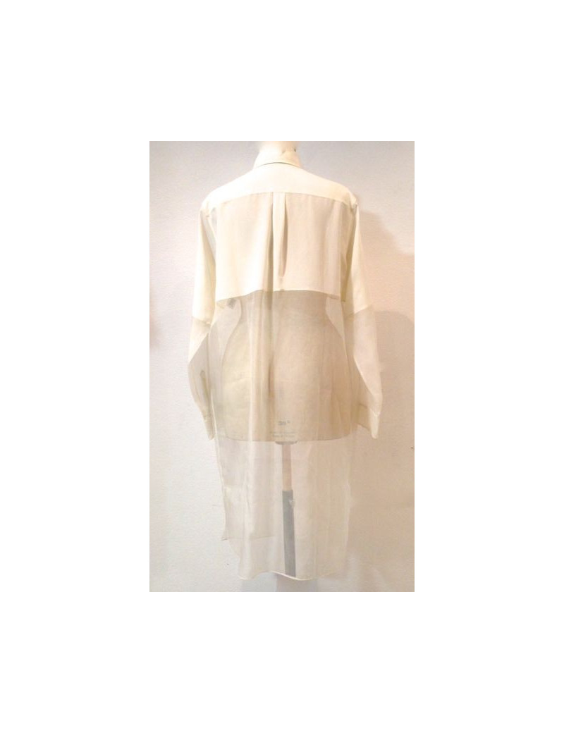 Blouse HERMES chemise en soie écrue mate et transparente