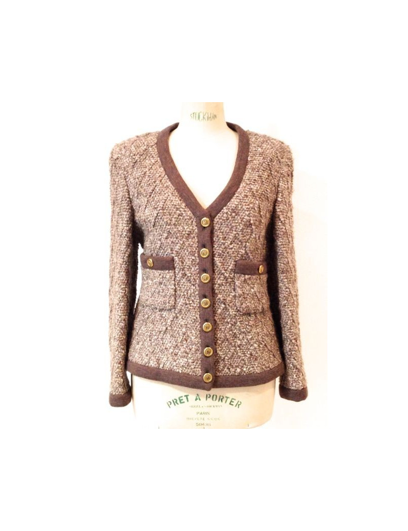 Veste CHANEL en laine marron chiné T 40