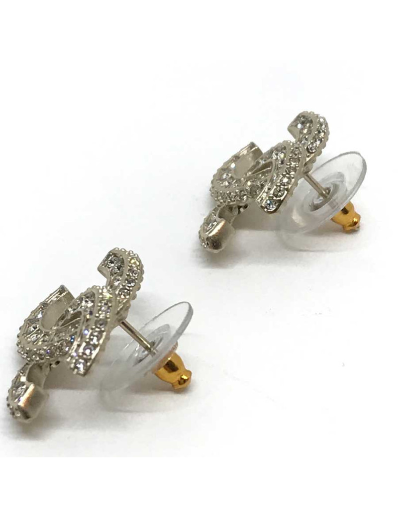 Clous d'oreille CHANEL métal or pâle et strass
