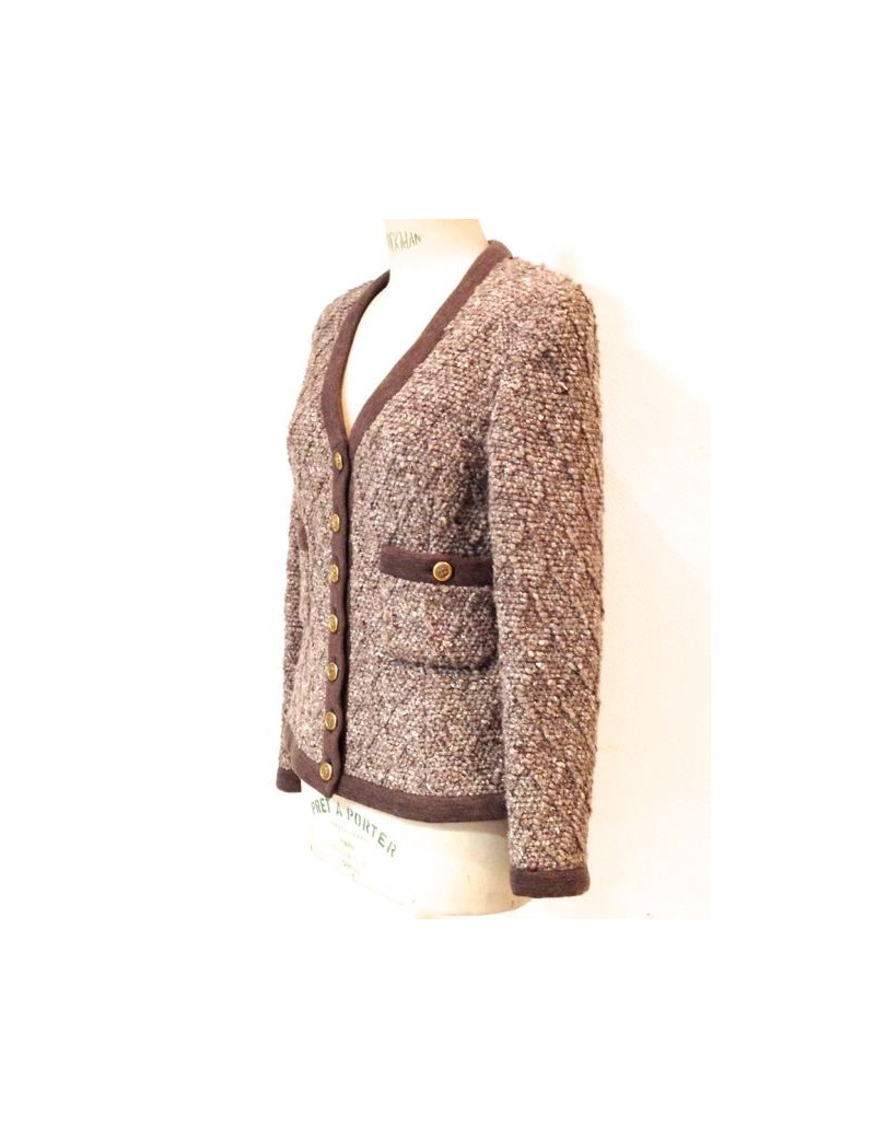 Veste CHANEL en laine marron chiné T 40