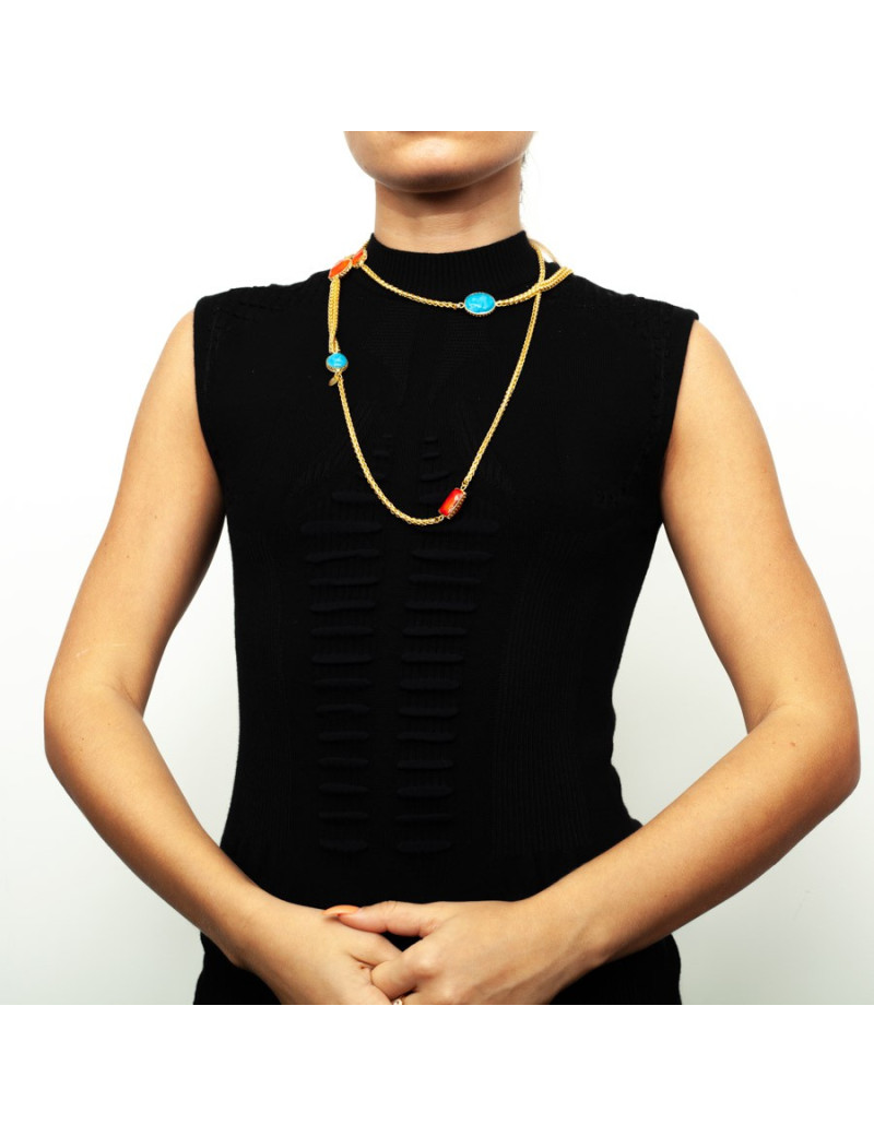 Sautoir MARGUERITE DE VALOIS turquoise et corail