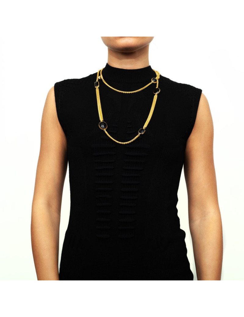 Sautoir noir MARGUERITE DE VALOIS en pâte de verre