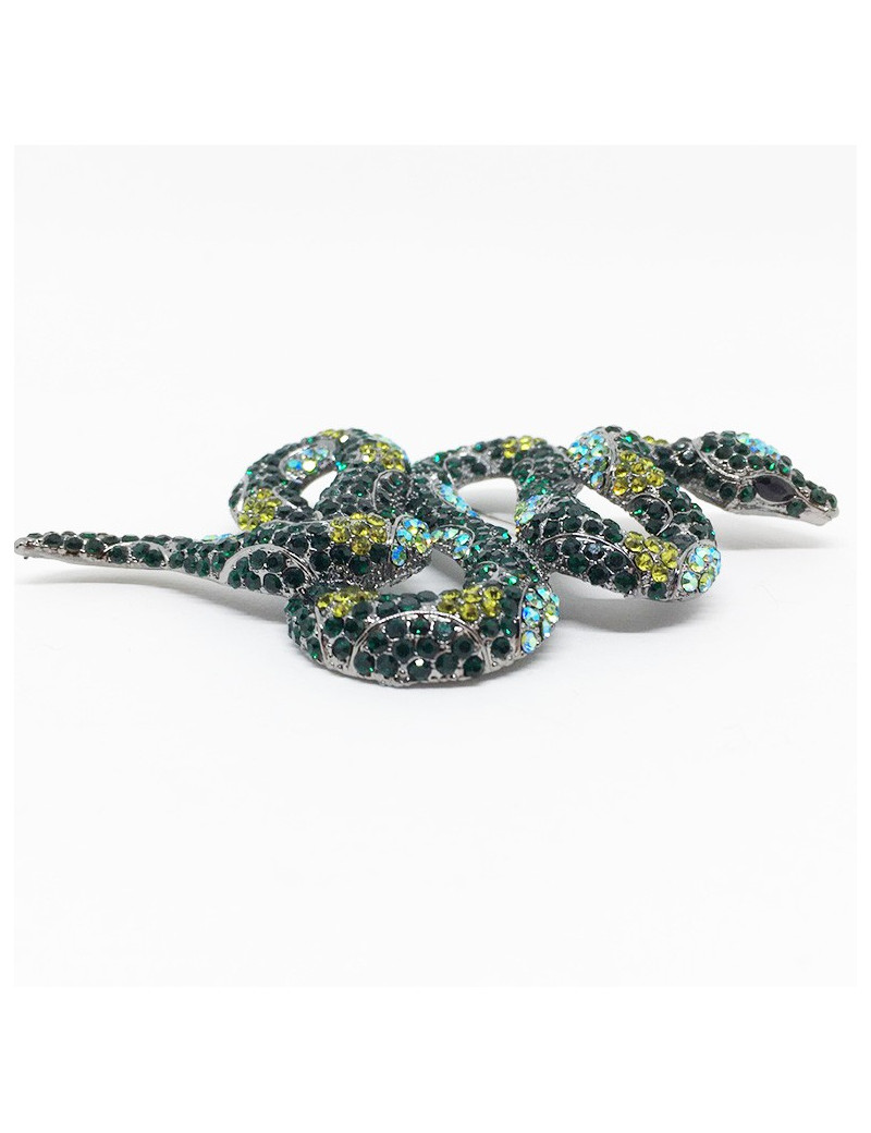 Broche serpent vert en strass