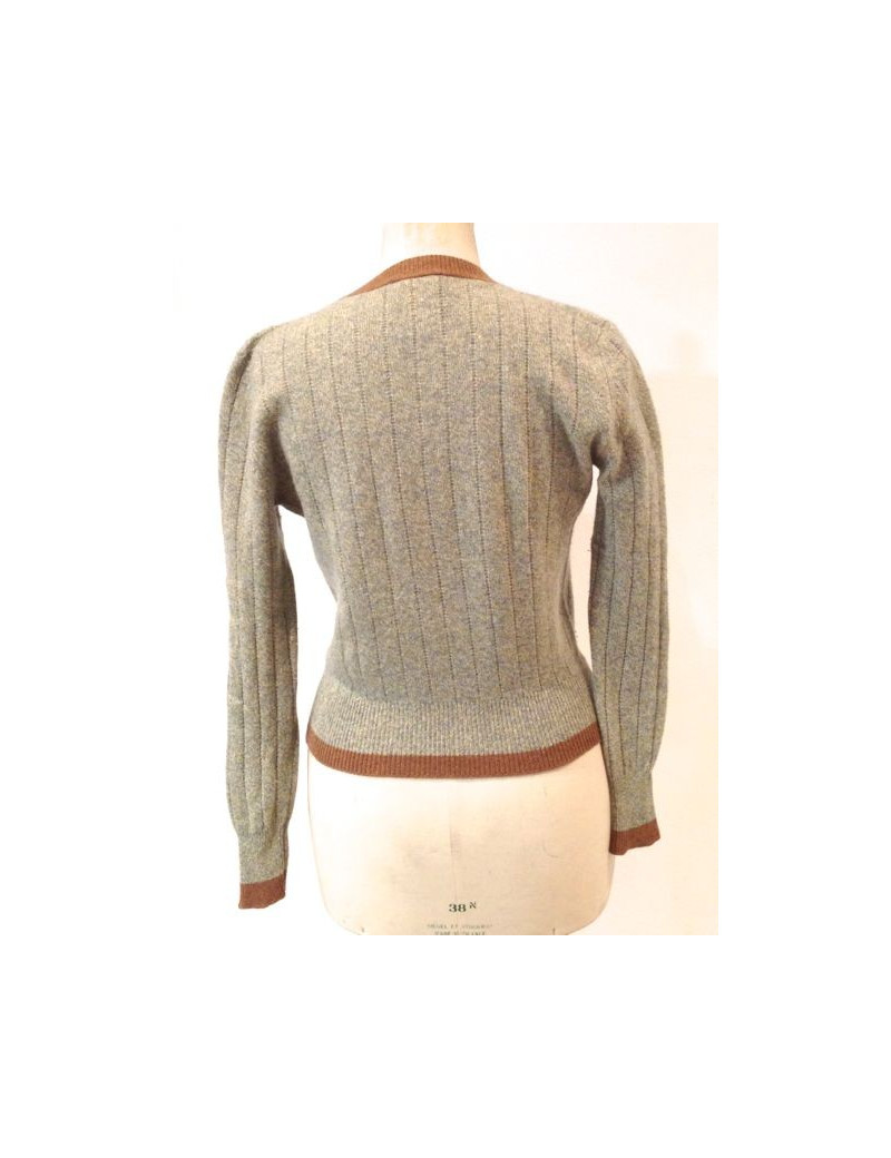 Gilet CHANEL en maille bleu ciel et marron