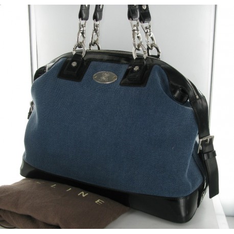 Blue canvas bag & CELINE black leather