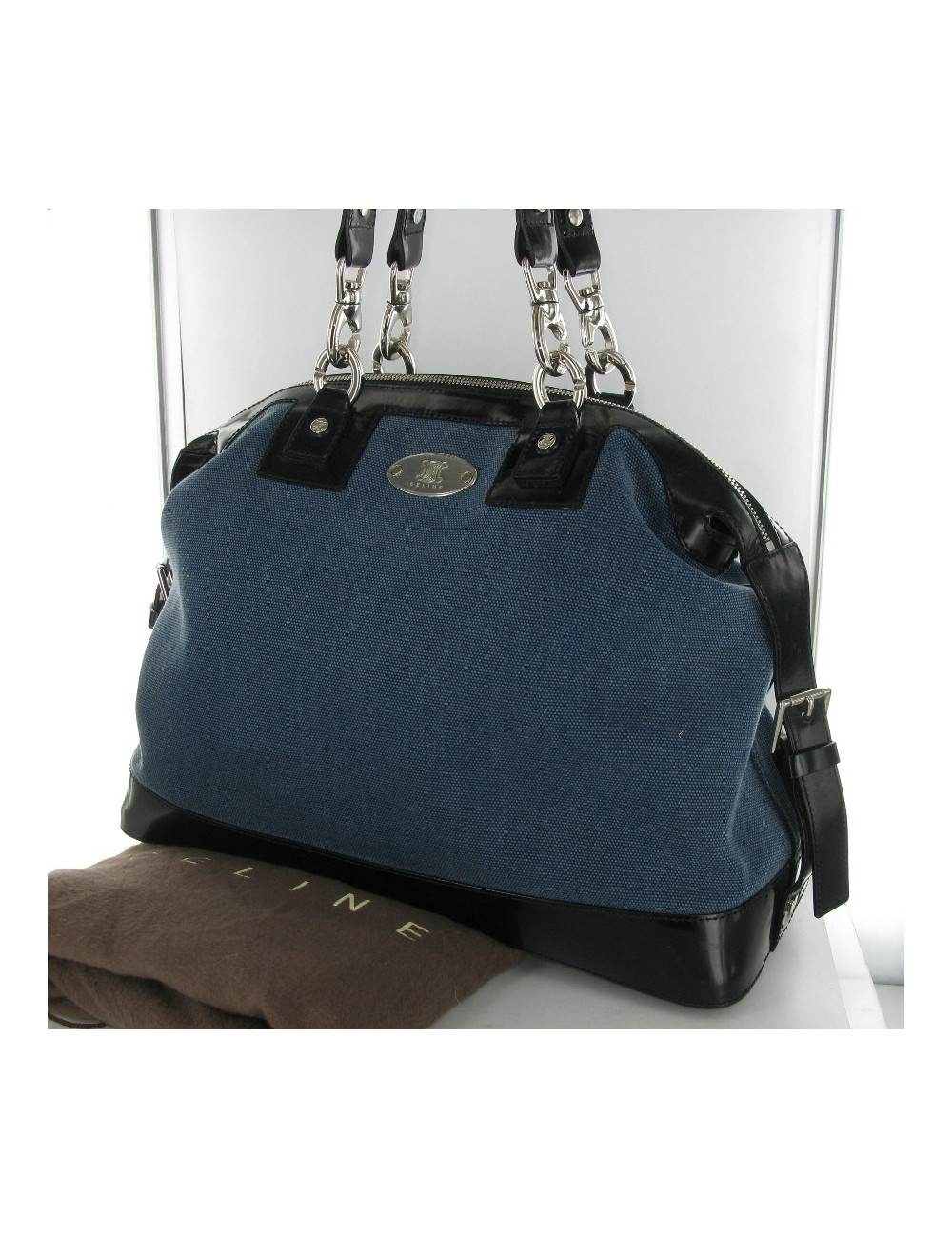 Blue canvas bag & CELINE black leather