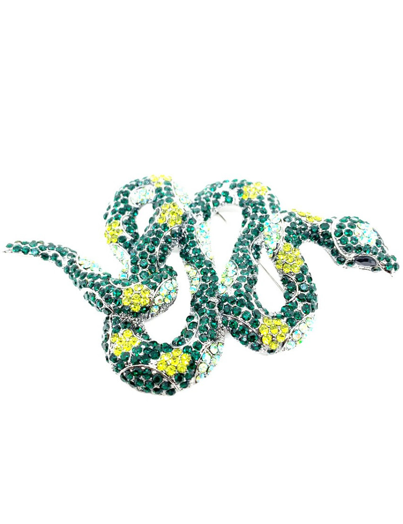 Broche serpent vert en strass