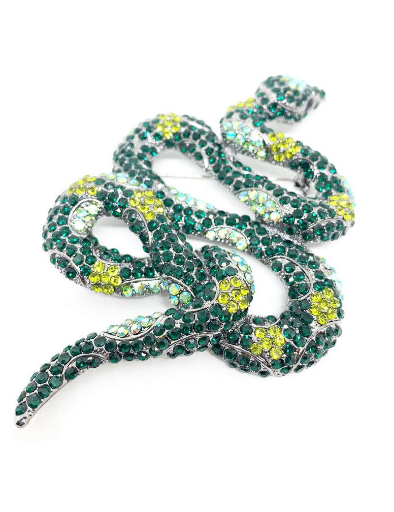 Broche serpent vert en strass