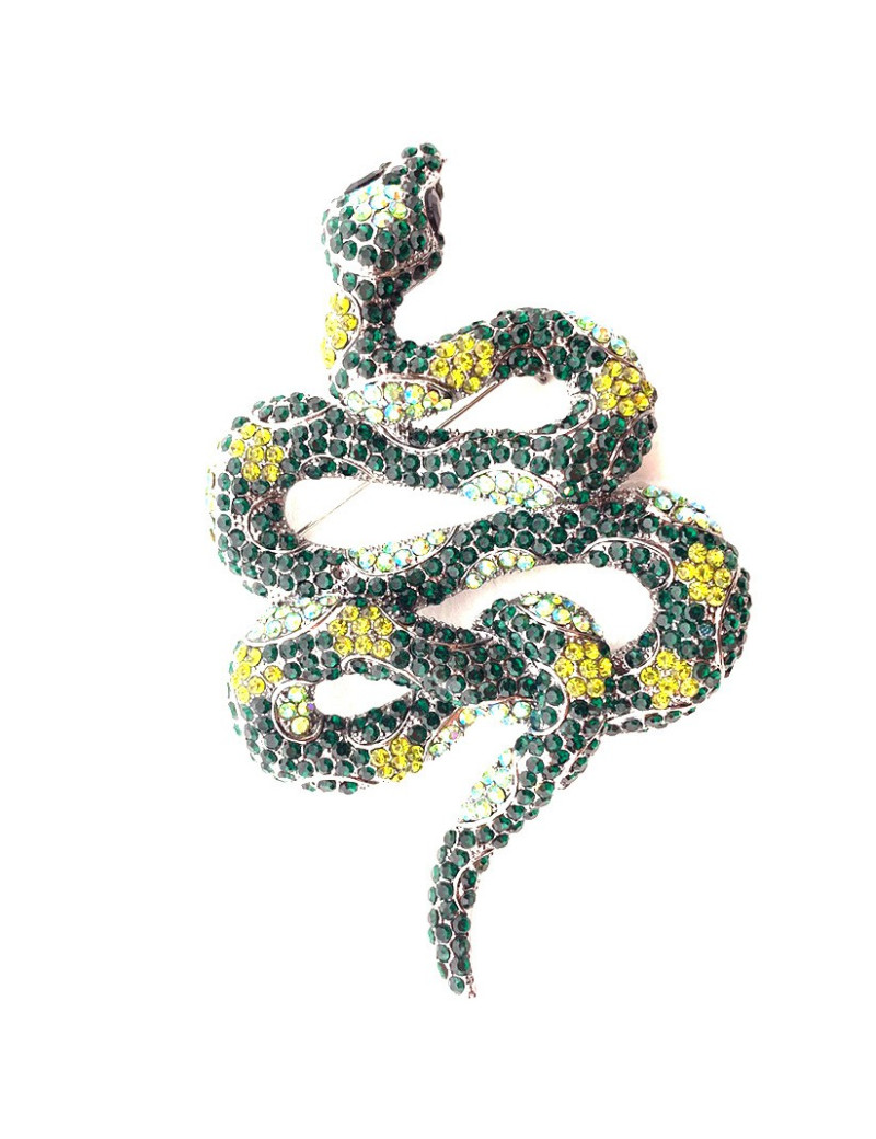 Broche serpent vert en strass