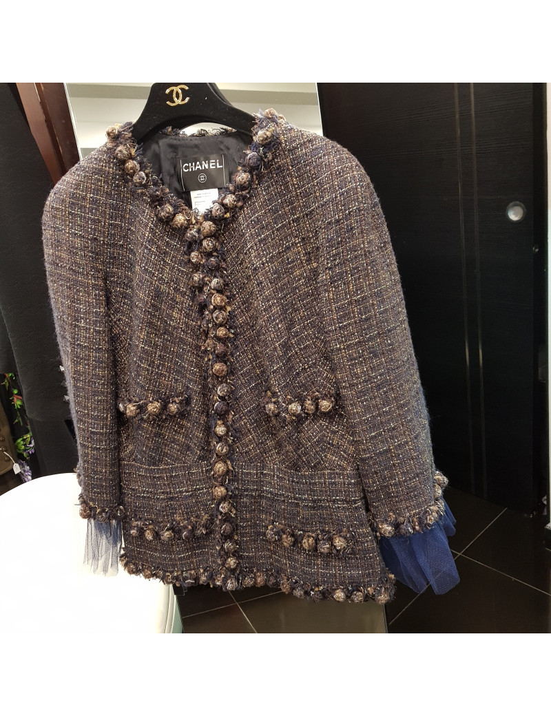 Veste CHANEL manche tuile bleu T42