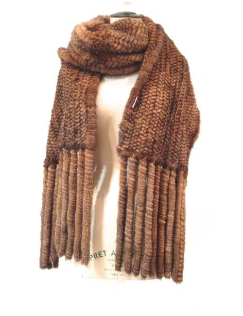 Echarpe P&T en vison tricoté marron camel