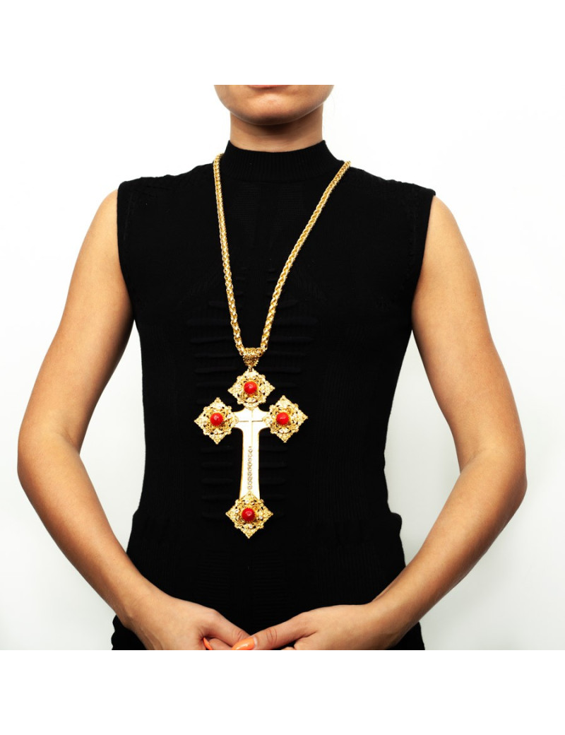 Collier croix  vintage MARGUERITE DE VALOIS rubis
