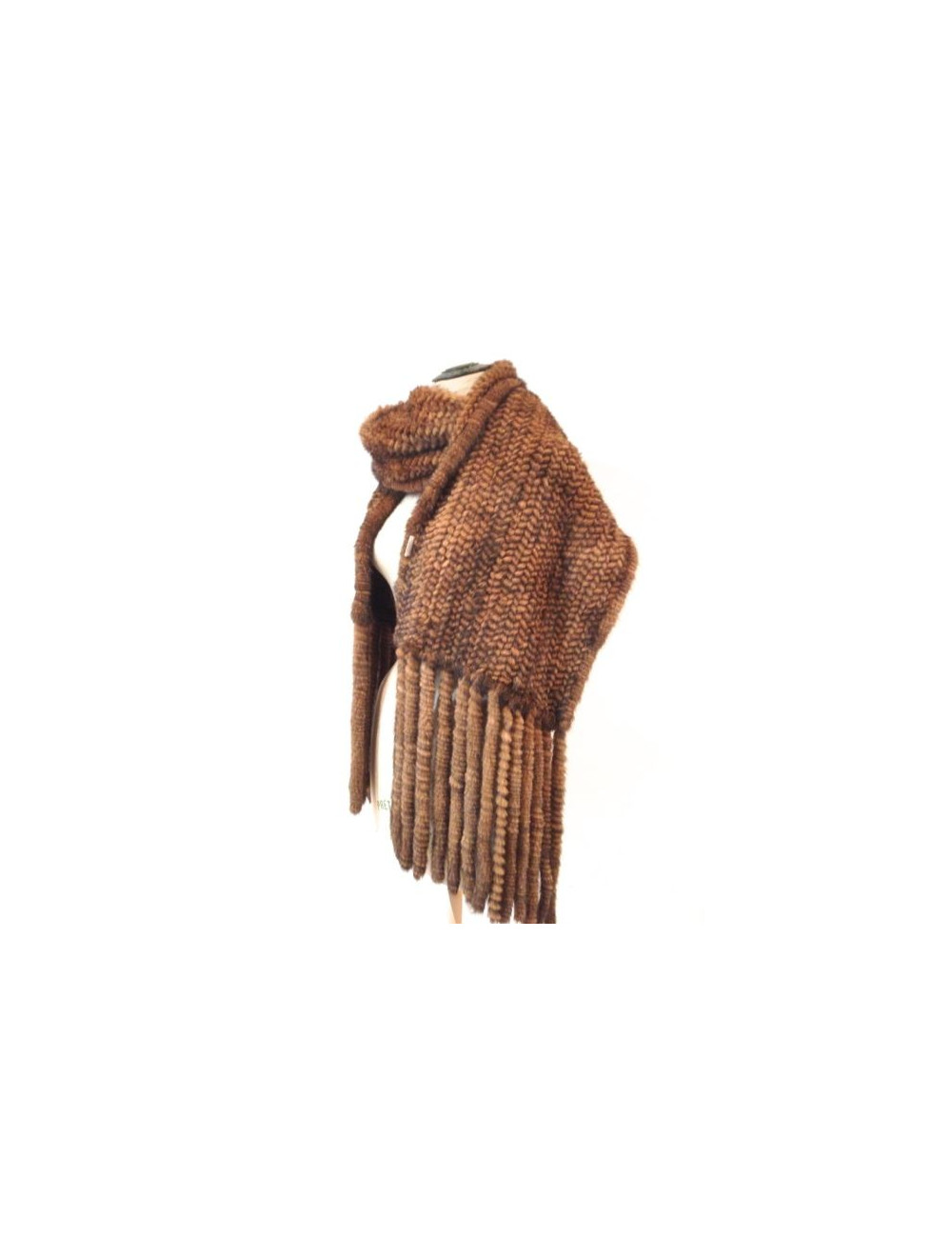 Echarpe P&T en vison tricoté marron camel