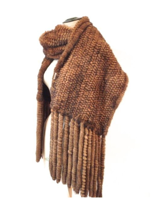 Echarpe P&T en vison tricoté marron camel