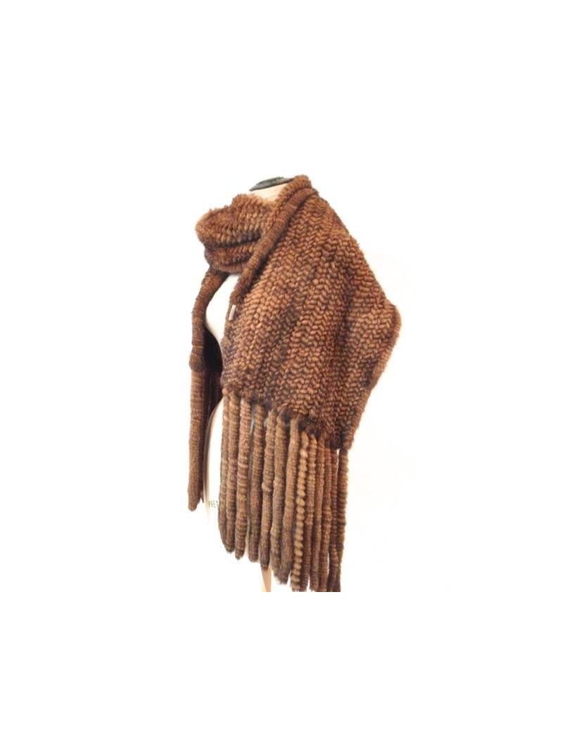 Echarpe P&T en vison tricoté marron camel
