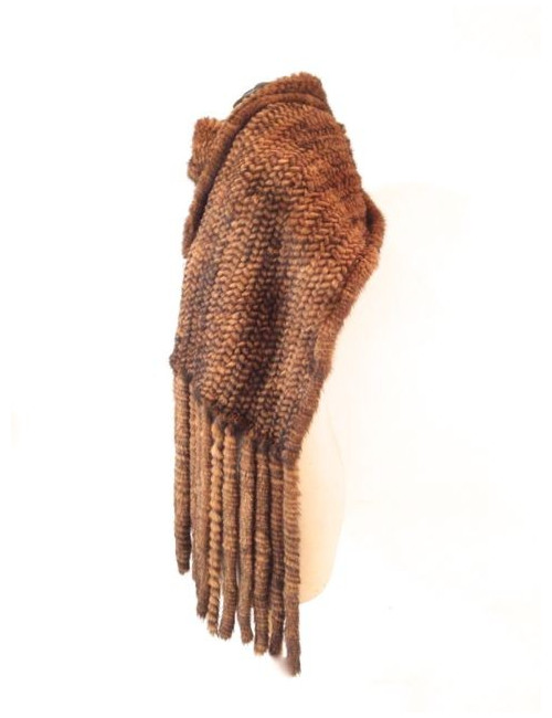 Echarpe P&T en vison tricoté marron camel