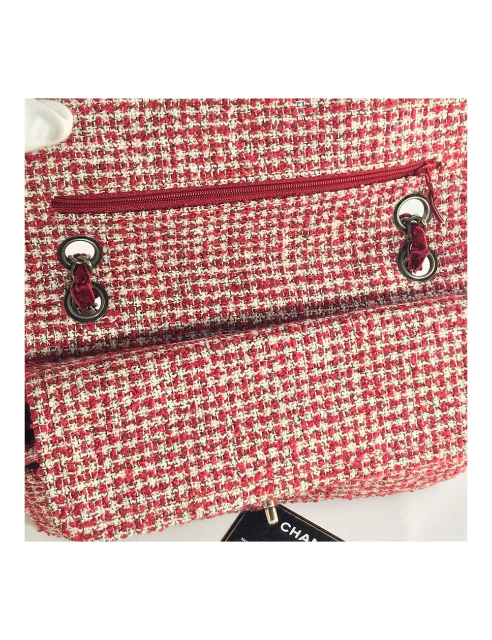 Sac CHANEL tweed rouge et blanc