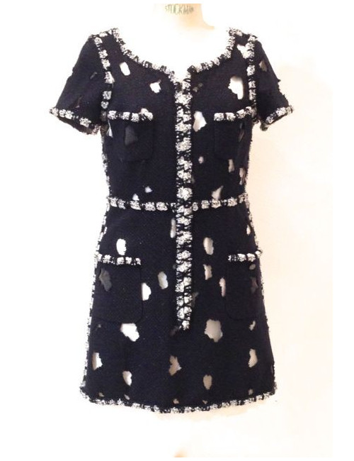 Robe CHANEL en tweed bleu marine ajouré 