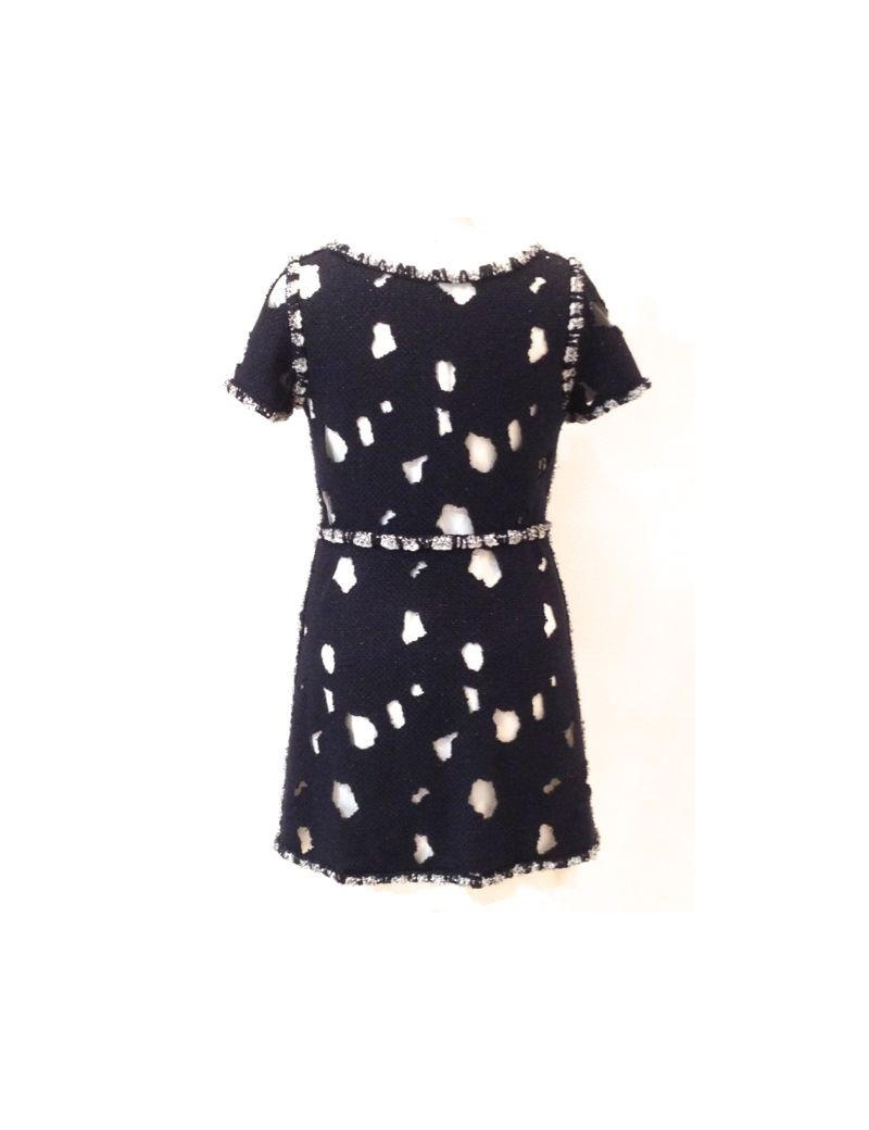 Robe CHANEL en tweed bleu marine ajouré 