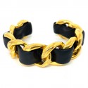 Bracelet CHANEL cuir noir et chaîne dorée vintage