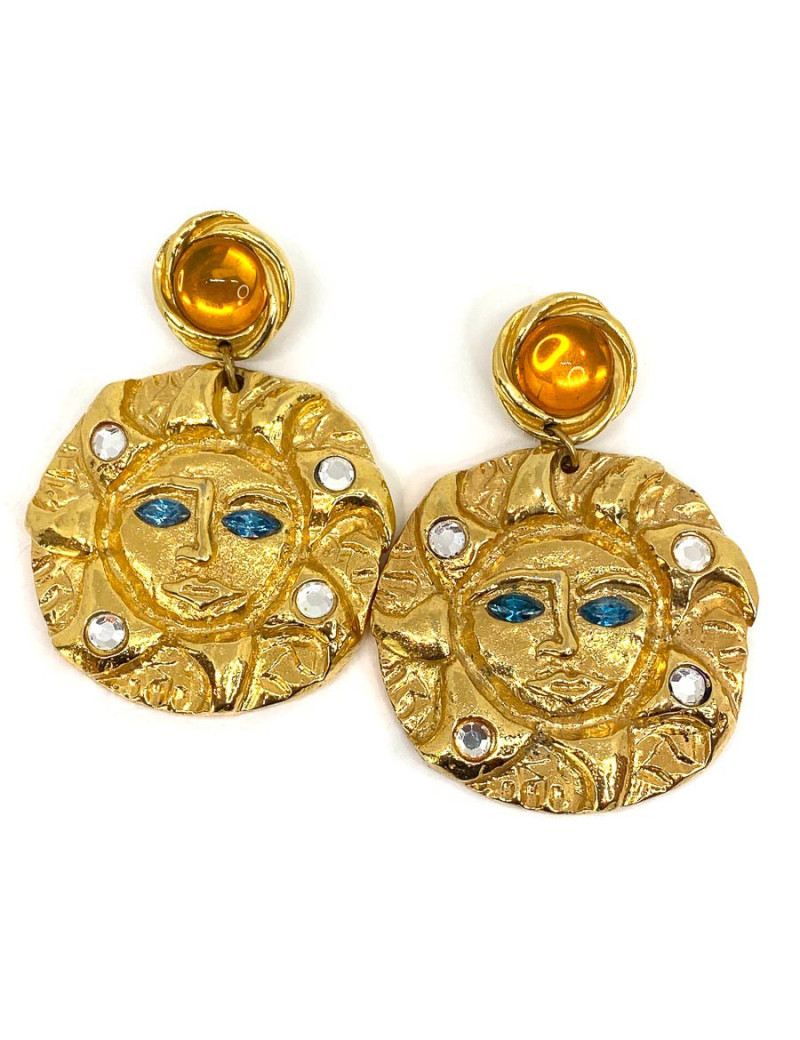 Boucles d'oreille soleil doré non signées