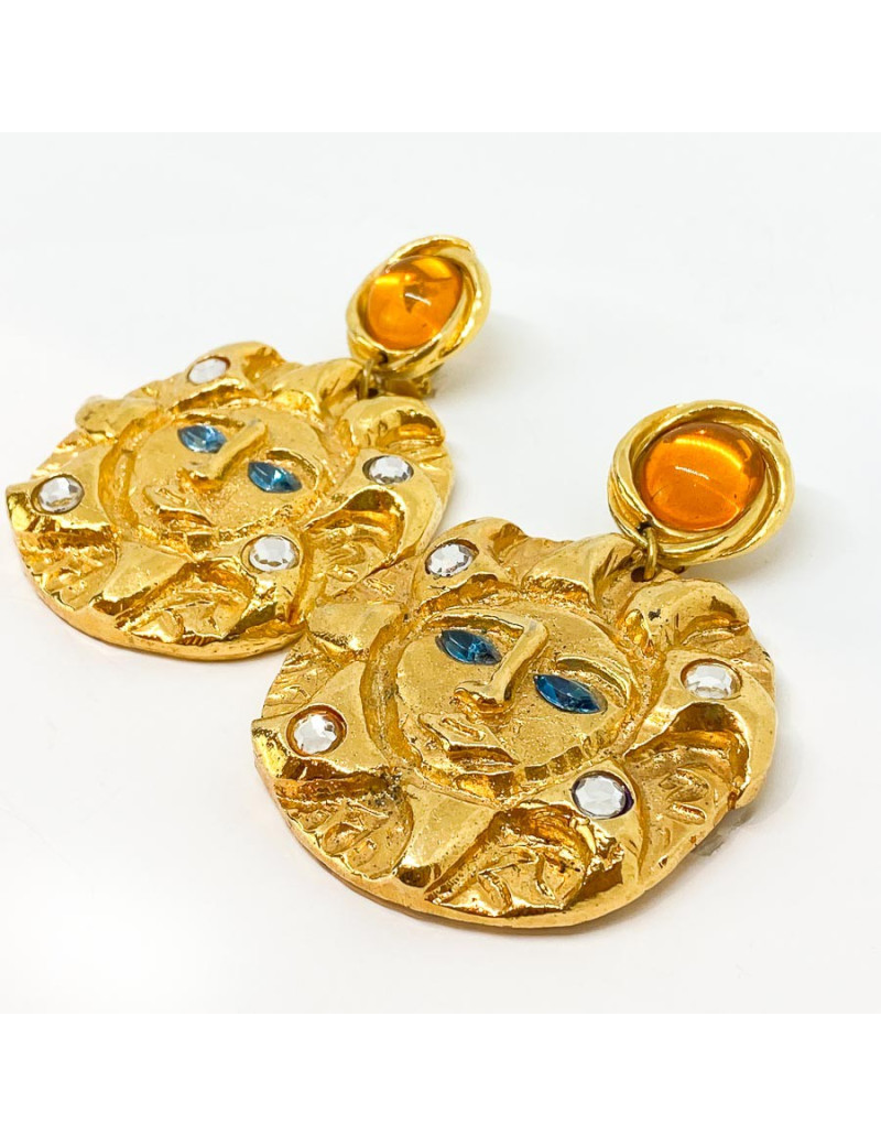 Boucles d'oreille soleil doré non signées