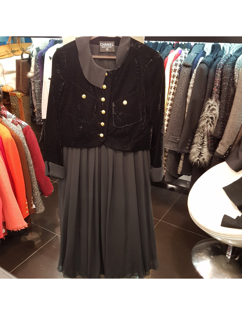 Ensemble vintage CHANEL veste et jupe noire