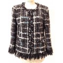 CHANEL jacket in black, white, and turquoise tweed T 42