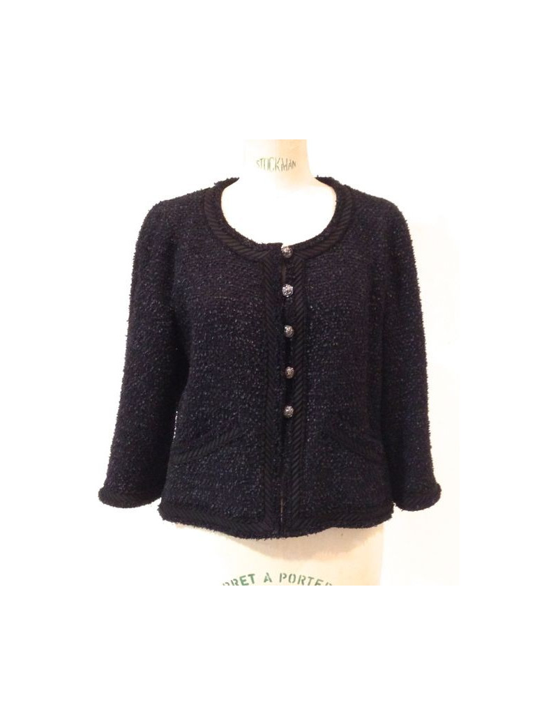 Veste CHANEL en tweed noir à boutons têtes de lion T 40