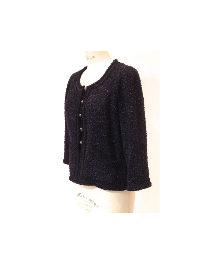 Veste CHANEL en tweed noir à bourlets