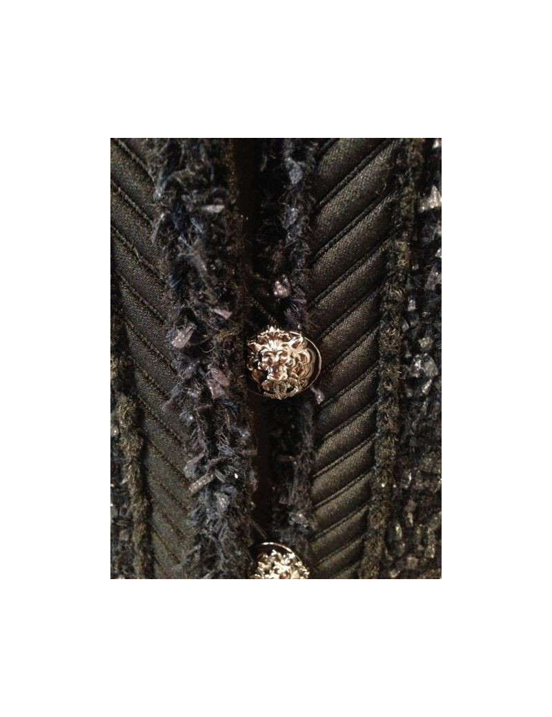 Veste CHANEL en tweed noir à bourlets