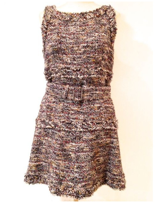 Robe CHANEL en tweed patineuse rouge 
