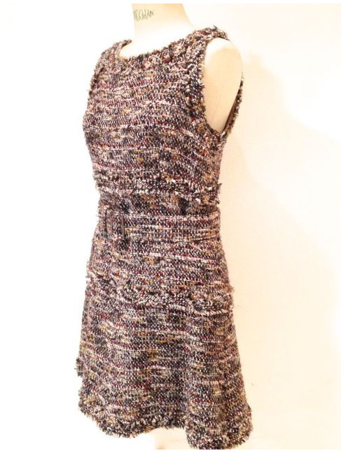 Robe CHANEL en tweed patineuse rouge 