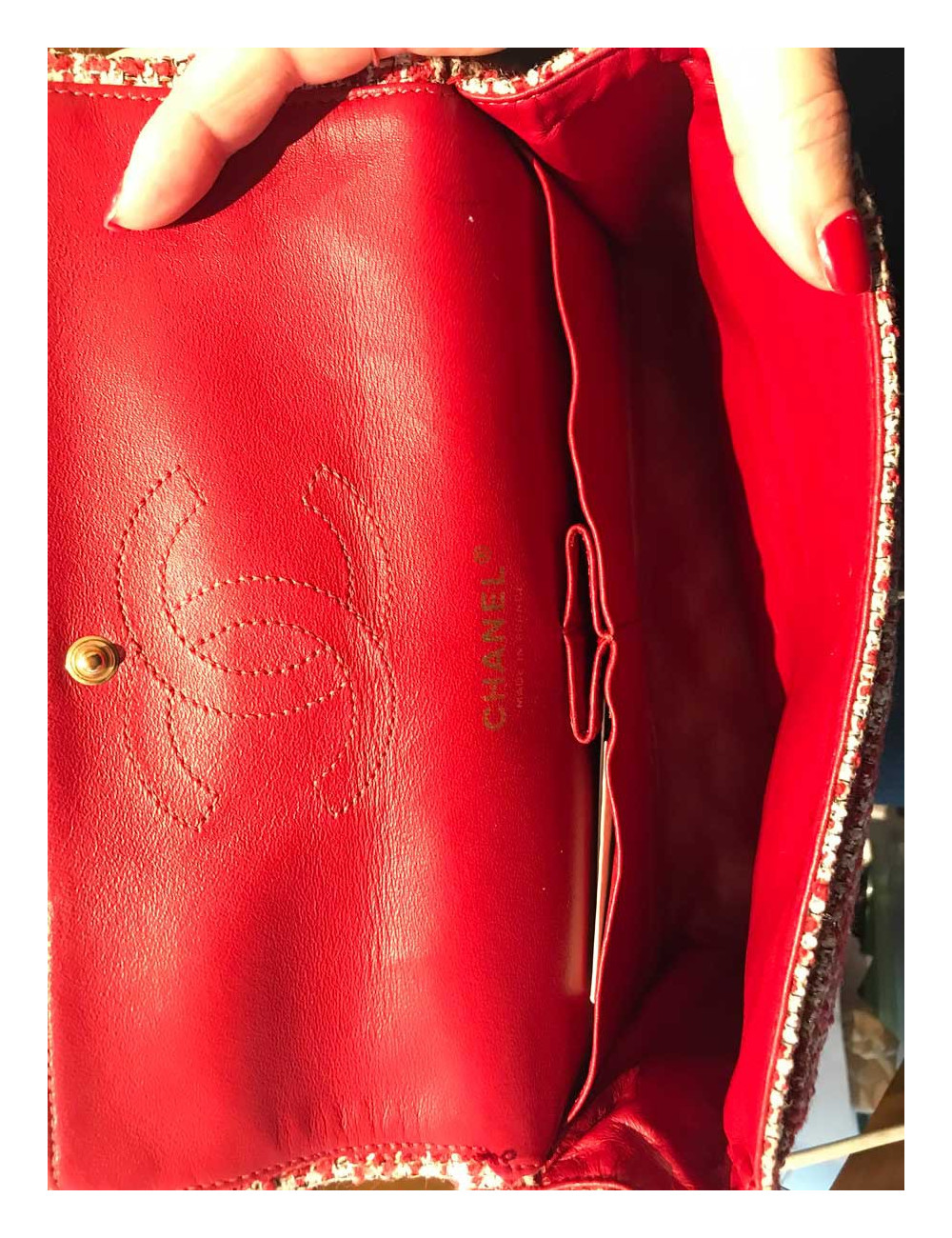 Sac CHANEL tweed rouge et blanc