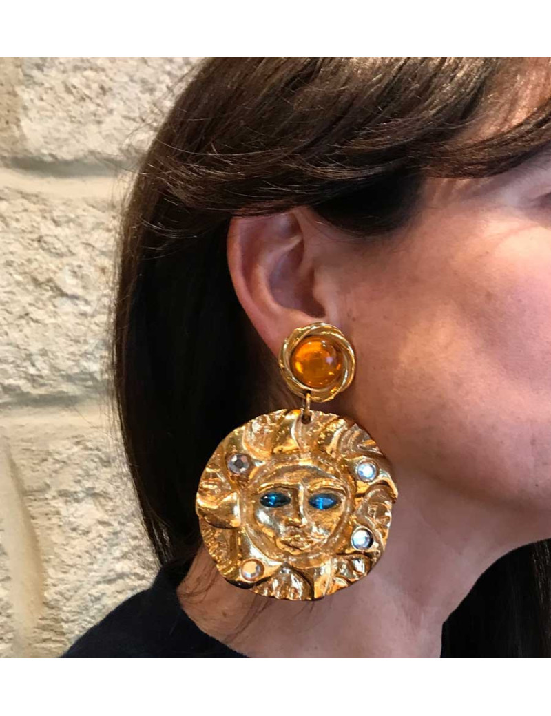 Boucles d'oreille soleil doré non signées