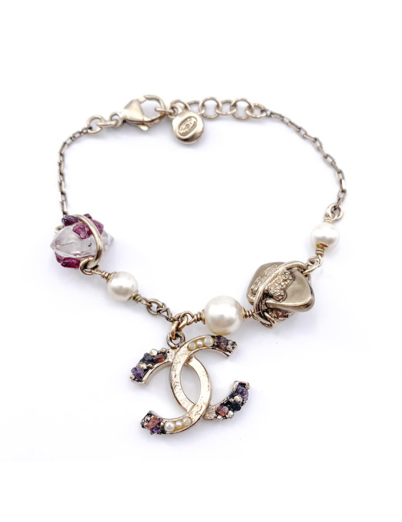 Bracelet CHANEL amethyste, perles, et cristal de roche