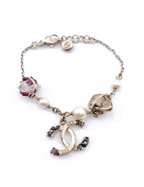 Bracelet CHANEL amethyste, perles, et cristal de roche