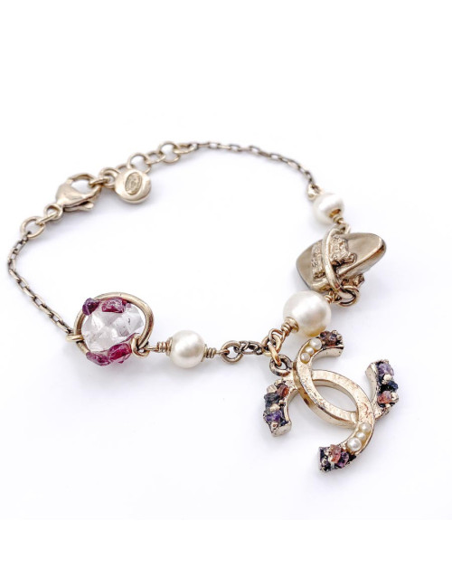 Bracelet CHANEL amethyste, perles, et cristal de roche