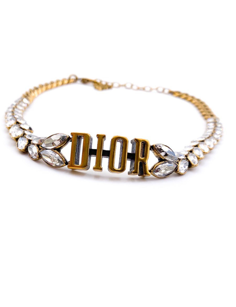 Collier DIOR strass et or vieilli