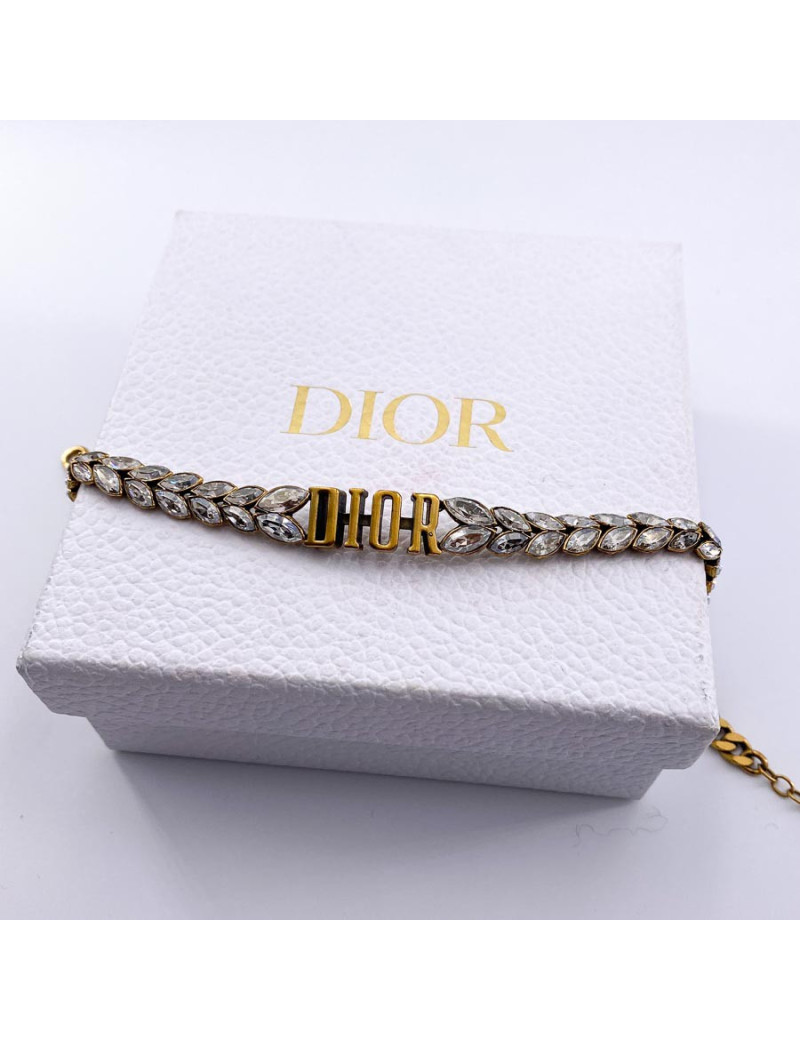 Collier DIOR strass et or vieilli