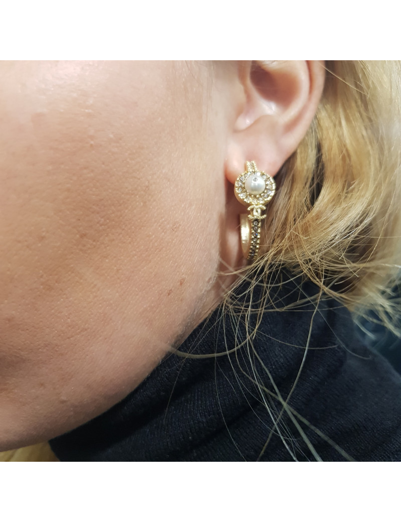 Créoles CHANEL Strass et perles nacrées