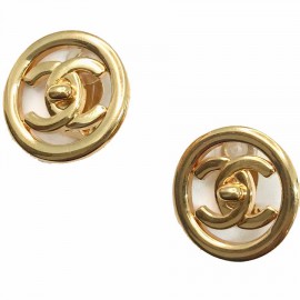 Chanel gold CC clip earrings