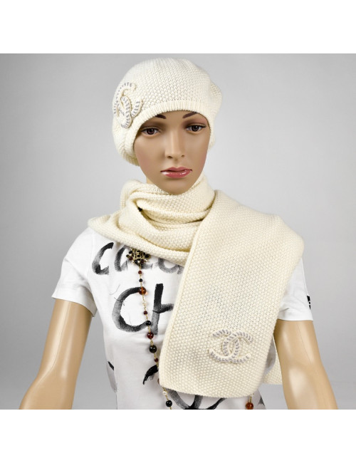 Set écharpe béret CHANEL écru