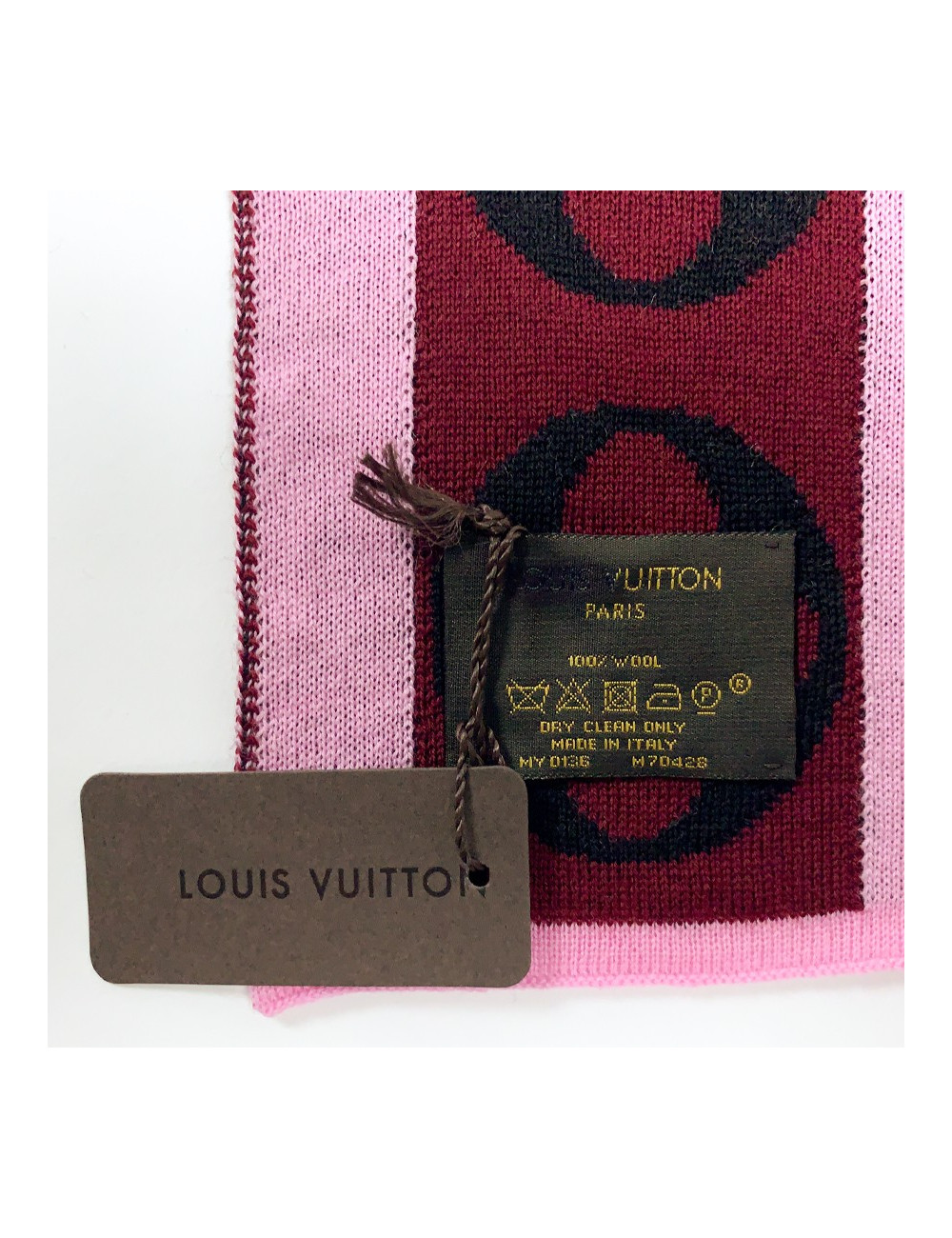 LOUIS VUITTON Echarpe noire et Monogram rose et bordeaux
