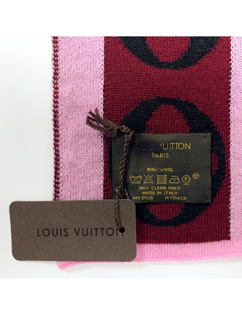 LOUIS VUITTON Echarpe noire et Monogram rose et bordeaux