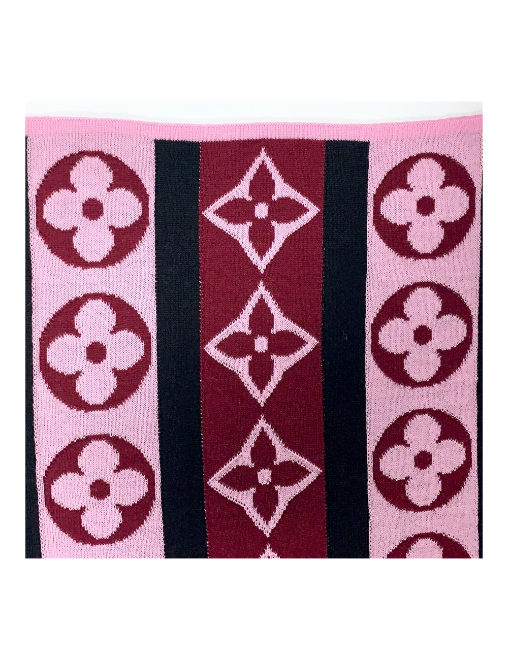 LOUIS VUITTON Echarpe noire et Monogram rose et bordeaux