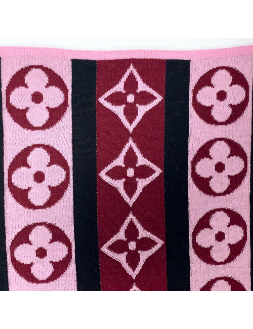 Echarpe LOUIS VUITTON noire et Mongram rose et bordeaux