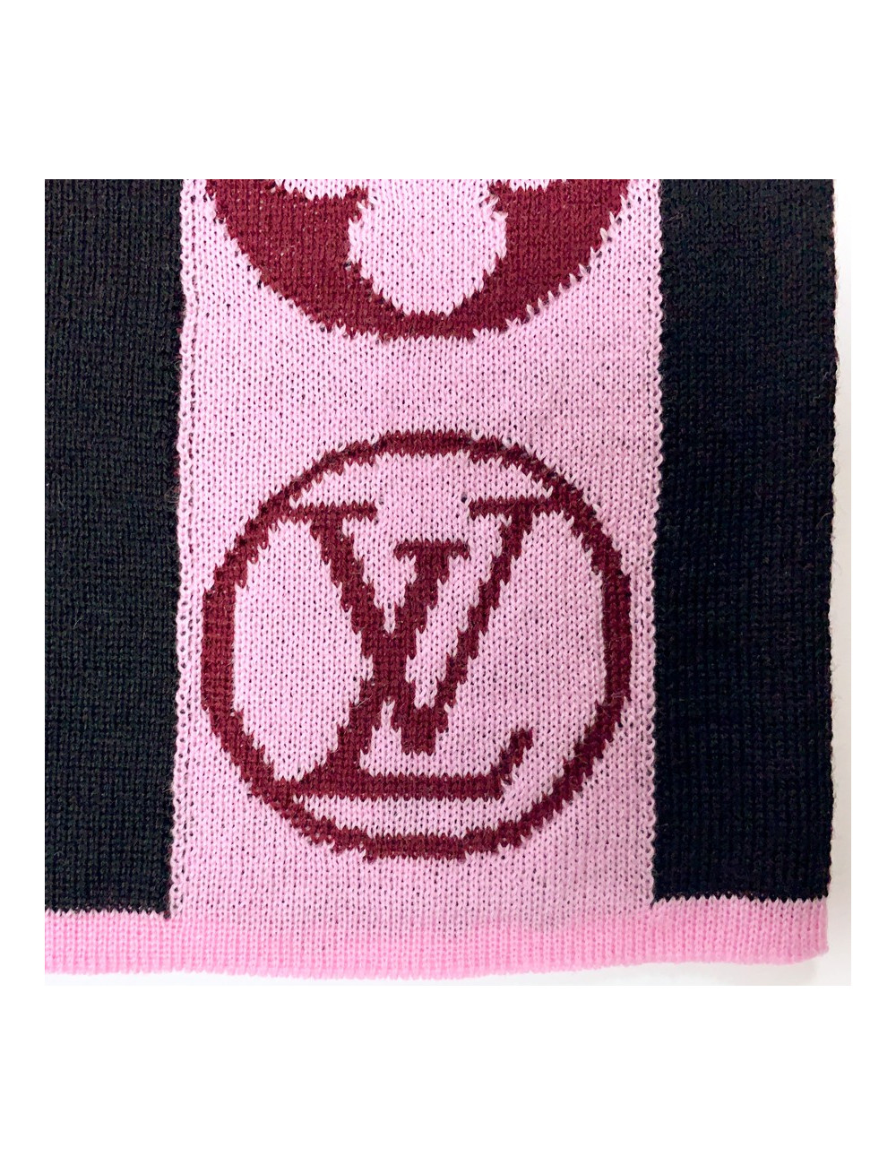 LOUIS VUITTON Echarpe noire et Monogram rose et bordeaux