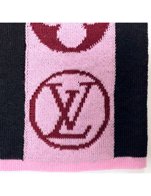 LOUIS VUITTON Echarpe noire et Monogram rose et bordeaux