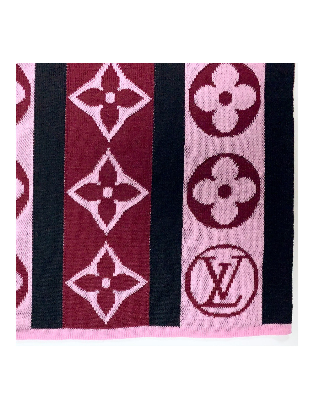 LOUIS VUITTON Echarpe noire et Monogram rose et bordeaux